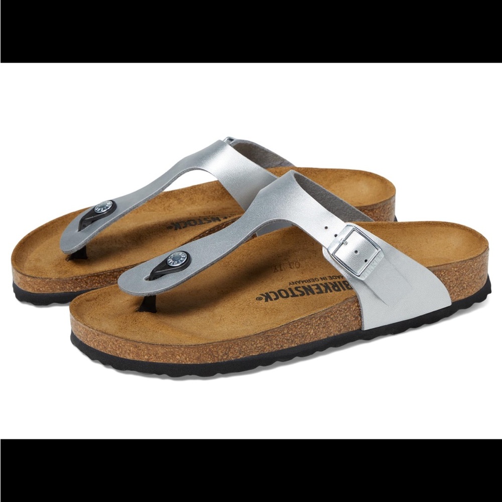 Birkenstock Gizeh Birko-Flor - Metallic Silver Flip Flop size 38